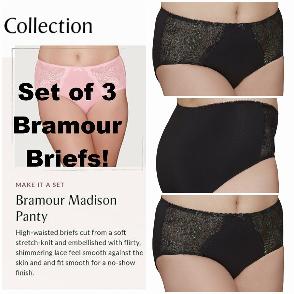 Set of 3! Panties X-Large Briefs Bramour Black FITS 31-32" High-Waist 42-44" Hip